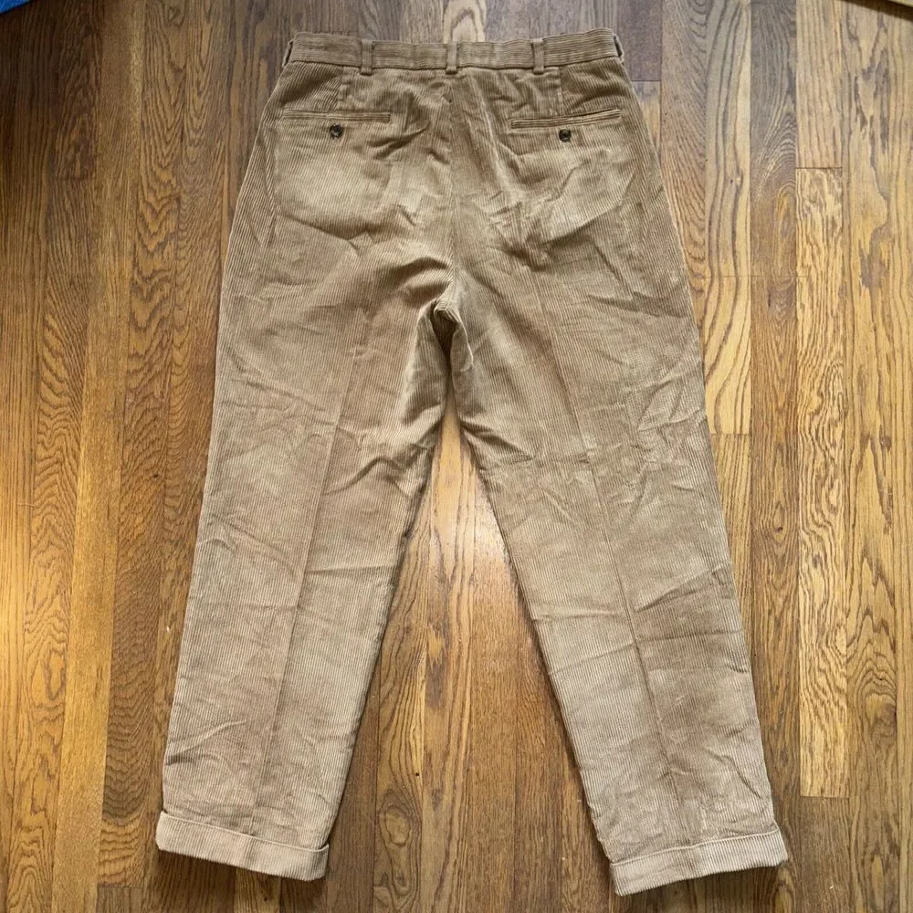 Brooks Brothers 346 Corduroy Pants Mens 35‎ X 30 Brown Pleated Cuffed Preppy